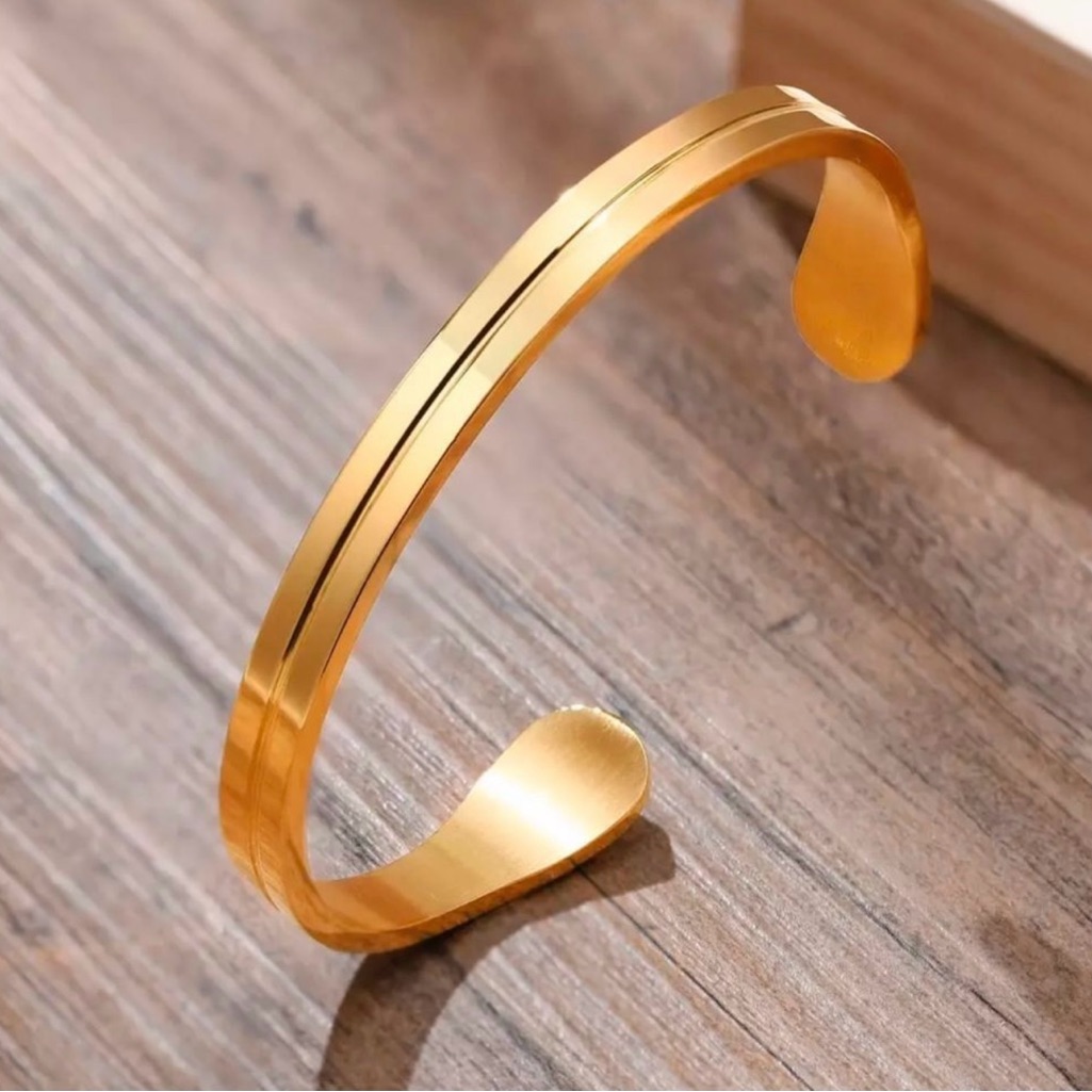 Mens Stainless Steel Gold Cuff Bracelet